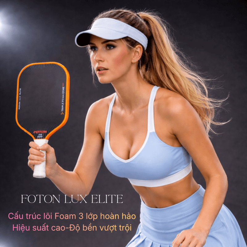 Vợt Pickleball Foton Lux Elite – Carbon Toray, Lõi 3 Lớp, Vợt Cao Cấp Giảm Rung, Tăng Sức Mạnh 